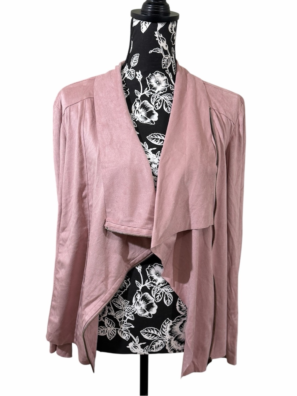 Women's Asymmetric Open-Front Leather Jacket in‎ Dusty Pink